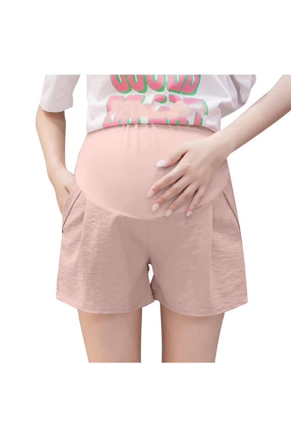 Womens Maternity Shorts Over The Belly Pregnancy Shorts Dressy Tailored Comfy with Pockets Work Office Casual Pink M
