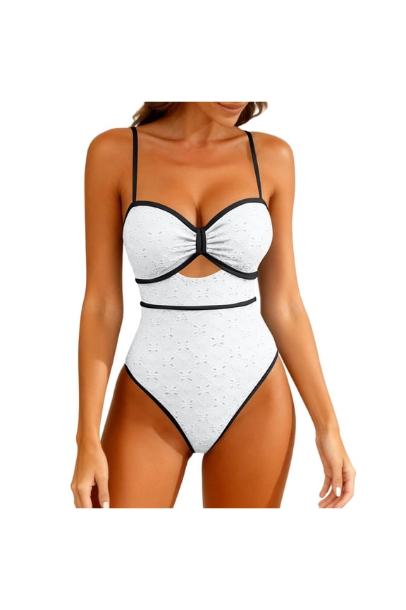 Womens One Piece Swimsuit Figure Flattering Slimming Bathing Suit with Contrast Panel Design for Beach Pool