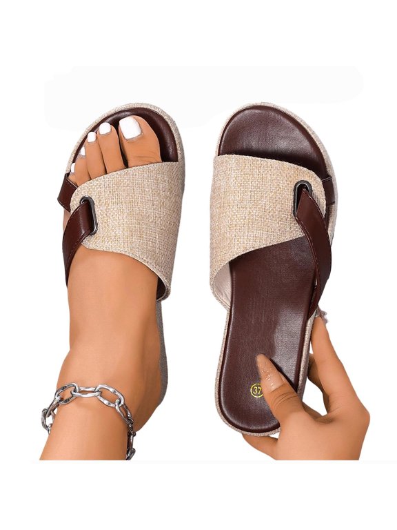 Womens Peep Toe Platform Sandals Colorblock Chunky Thick Sole Slip On Indoor Outdoor Summer Mules