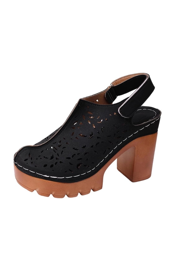 Womens Perforated Chunky Heel Sandals Breathable Adjustable Slingback Closed Toe Platform Summer Shoes