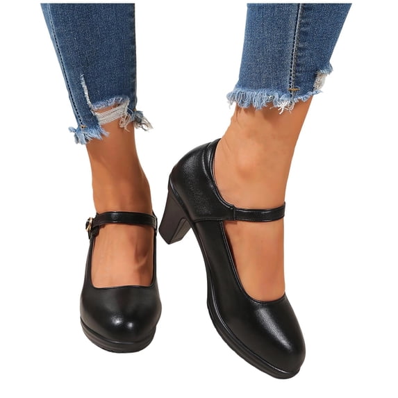 ZACPNCV Womens Plus Size Ankle Strap Pumps Block Heel Comfort Dress Shoes Spring Summer