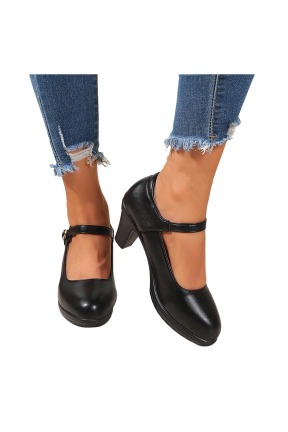 Womens Plus Size Ankle Strap Pumps Block Heel Comfort Dress Shoes Spring Summer