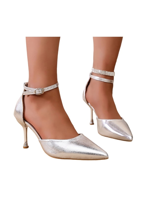 Womens Plus Size Closed Toe Pumps Ankle Strap Comfort High Heels Dress Shoes