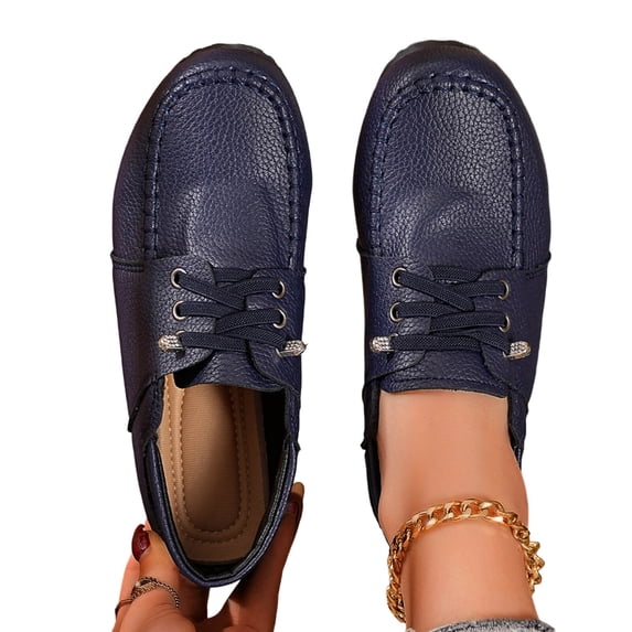 Lovskoo Womens Plus Size Comfort Flats Round Toe Lace Up Soft Sole Breathable Walking Shoes