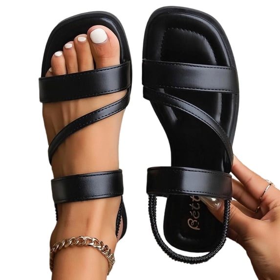 ZACPNCV Womens Plus Size Flat Sandals Square Toe Elastic Back Strap Soft Sole Comfort