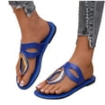 thumbnail image 1 of Lovskoo Womens Plus Size Flat Sandals Toe Loop Metal Buckle Comfort Outdoor Beach Slides Summer, 1 of 5