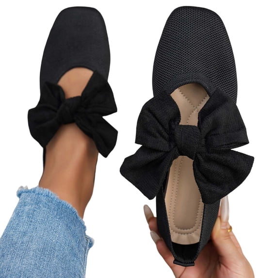 Lovskoo Womens Plus Size Mesh Moccasins Square Toe Bow Design Breathable Comfort Flats