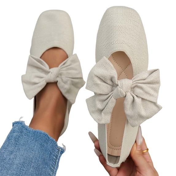 Lovskoo Womens Plus Size Mesh Moccasins Square Toe Bow Design Breathable Comfort Flats