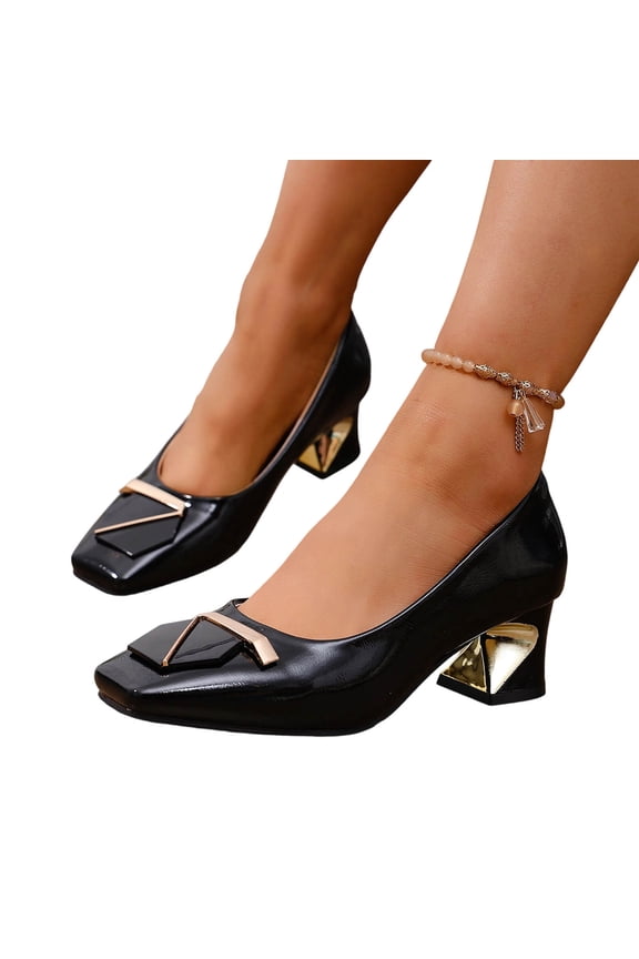 Womens Plus Size Mid Heel Pumps Square Toe Block Heel Slip On Comfort Dress Shoes