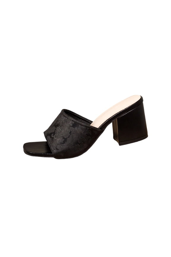 Womens Plus Size Print Slides Square Toe Block Heel Height Increasing Comfort Sandals