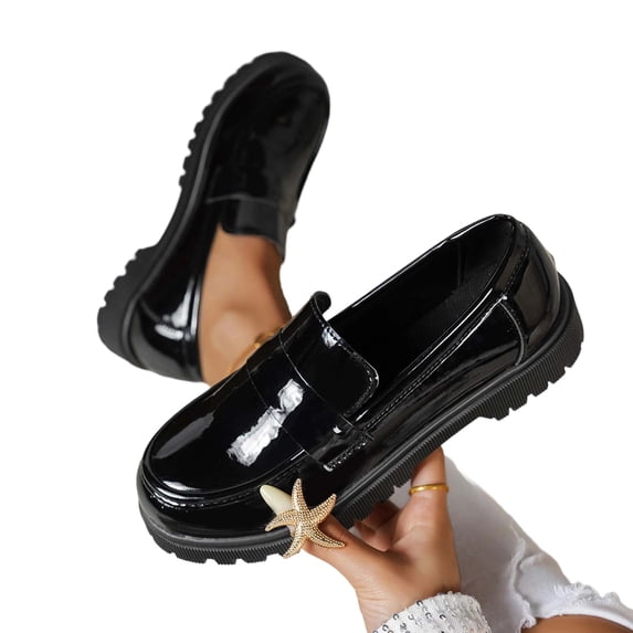 ZACPNCV Womens Plus Size Retro Loafers Round Toe Platform Low Heel Comfort Casual Shoes