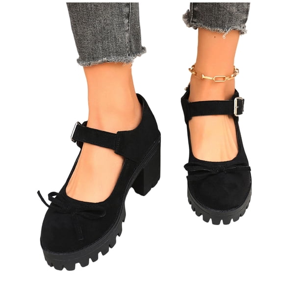 ZACPNCV Womens Plus Size Suede Pumps Bow Wrap Around Strap Block Heel Comfort Dress Shoes