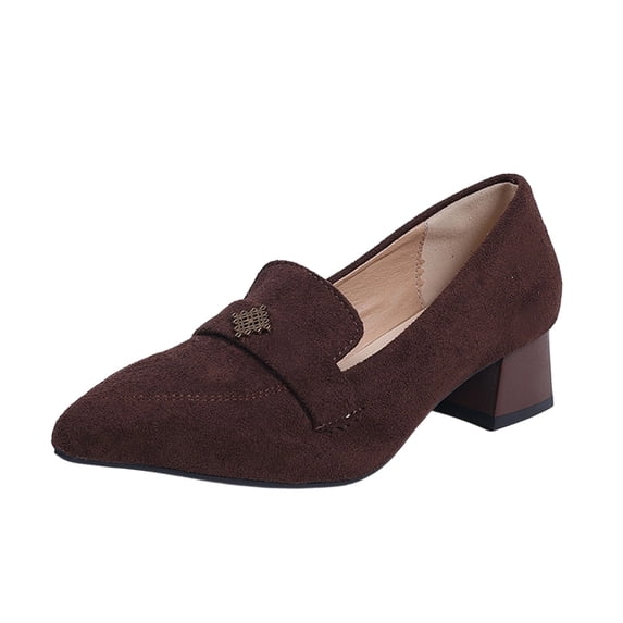 Lovskoo Womens Plus Size Suede Pumps Pointed Toe Block Heel Comfort Dress Shoes Spring Summer