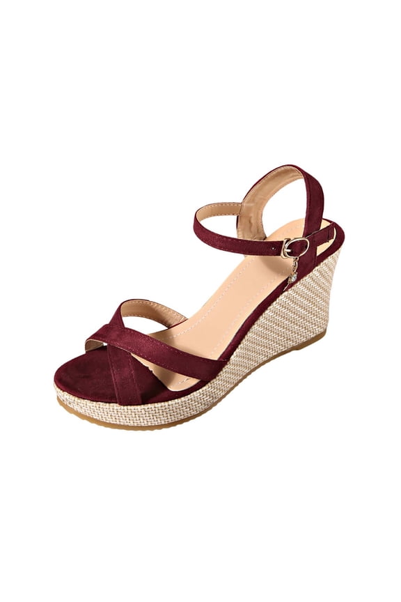 Womens Plus Size Wedge Sandals Round Toe Ankle Strap Platform Beach Shoes Summer
