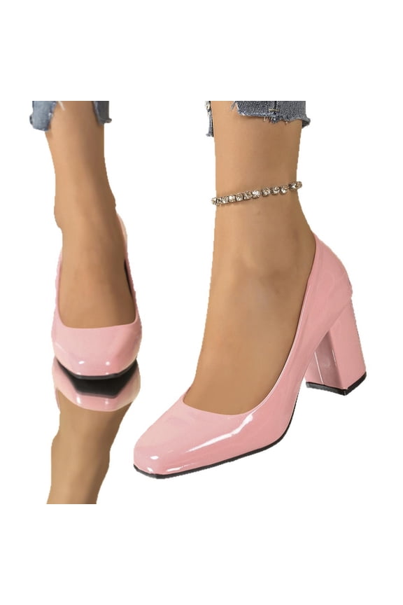 Womens Plus Size Work Pumps Square Toe Block Heel Height Increasing Comfort Shoes