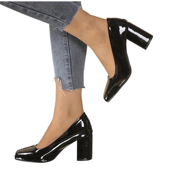 ZACPNCV Womens Plus Size Work Pumps Square Toe Block Heel Height Increasing Comfort Shoes
