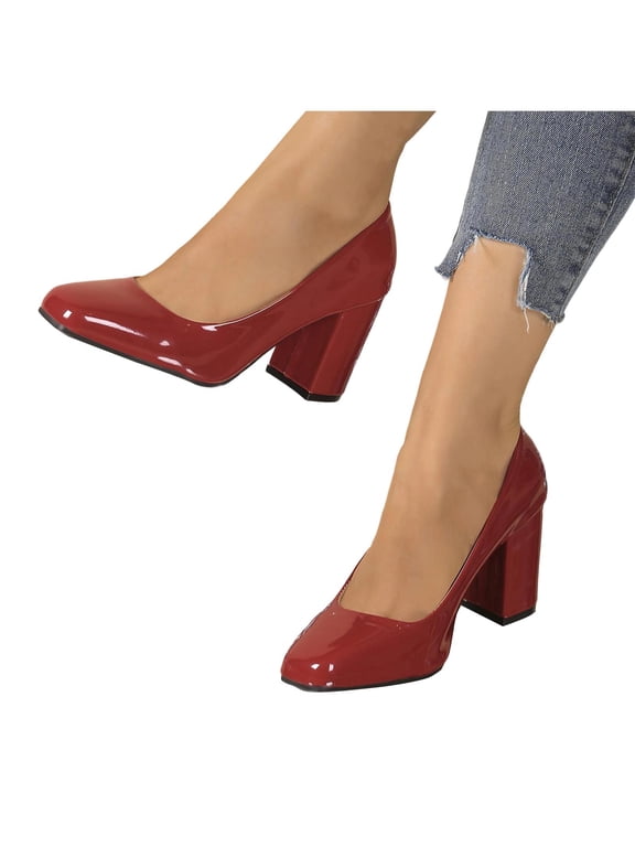 Womens Plus Size Work Pumps Square Toe Block Heel Height Increasing Comfort Shoes