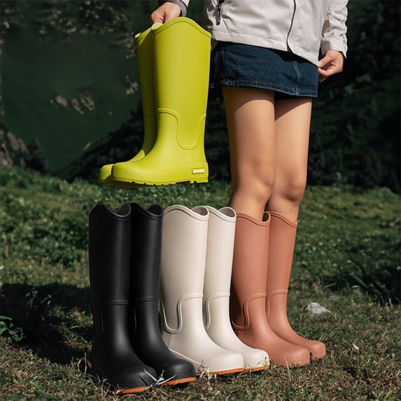 ZACPNCV Womens Rain Boots Solid Color Waterproof Non Slip High Top Casual Shoes Spring Summer