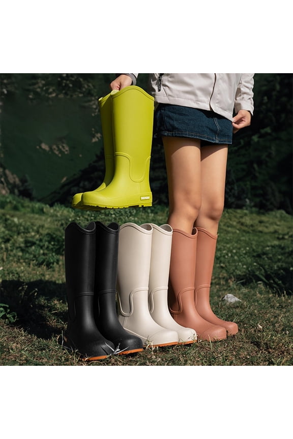 Womens Rain Boots Solid Color Waterproof Non Slip High Top Casual Shoes Spring Summer