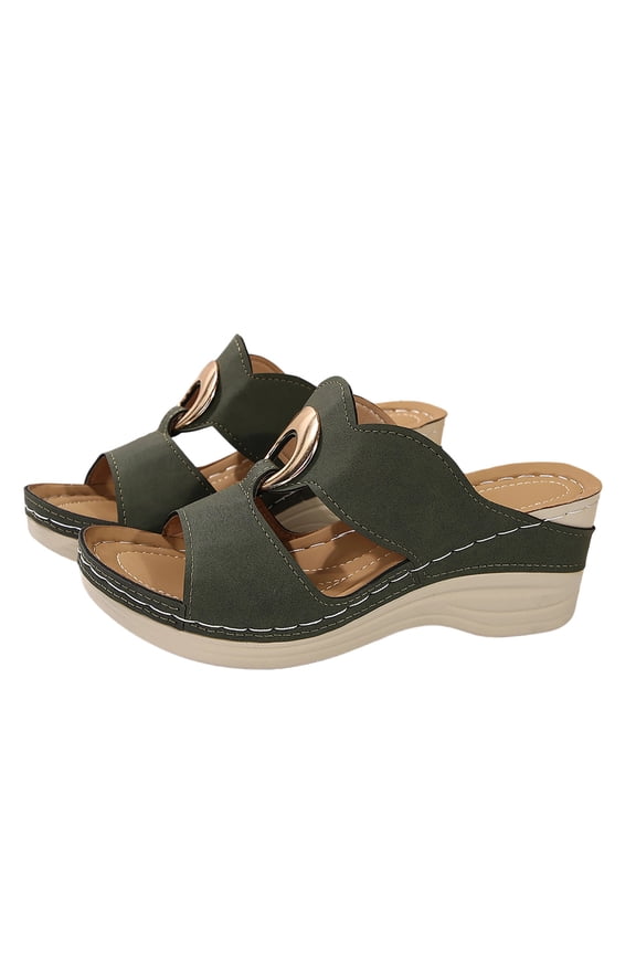 Womens Roman Wedge Sandals Chunky Platform Metallic Strappy Plus Size Beach Slippers Hollow Out Summer Flip Flops