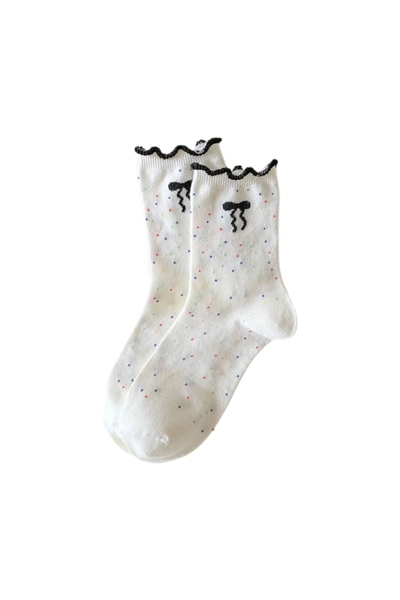 Womens Ruffle Socks Mid Calf with Bow Detail Cute and Feminine Novelty Socks for Statement and Special Days
