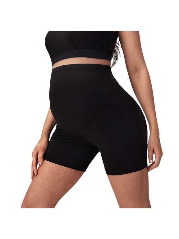 Lovskoo Womens Seamless Maternity Boyshort Underwear Over Bump, Pregnancy High Waisted Shapewear Panties for Support Belly Black S