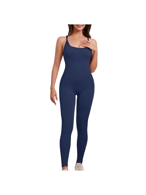 Womens Seamless Yoga Jumpsuit Solid Built In Pads Cross Back Straps Shaping Dance Activewear Bodysuit