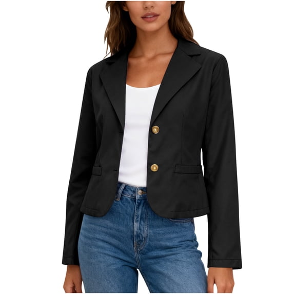 ZACPNCV Womens Short Blazer Long Sleeve Solid Color Button Front Notched Lapel Cropped Jacket for Work Casual