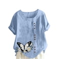 thumbnail image 1 of ZACPNCV Womens Short Sleeve Floral Print Button Detail Linen Look Tshirt Round Neck Casual Comfortable Everyday Basic Top, 1 of 6