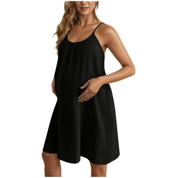 ZACPNCV Womens Sleeveless Nursing Dress Summer Breastfeeding Dresses Adjustable Strap Maternity Clothes Black S