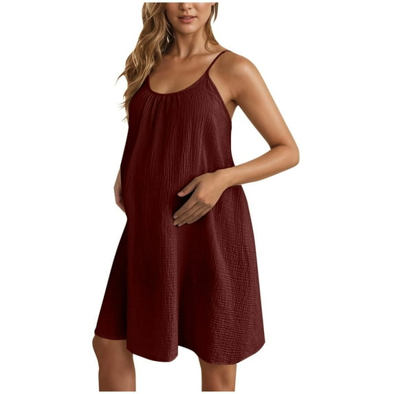 ZACPNCV Womens Sleeveless Nursing Dress Summer Breastfeeding Dresses Adjustable Strap Maternity Clothes Burgundy S