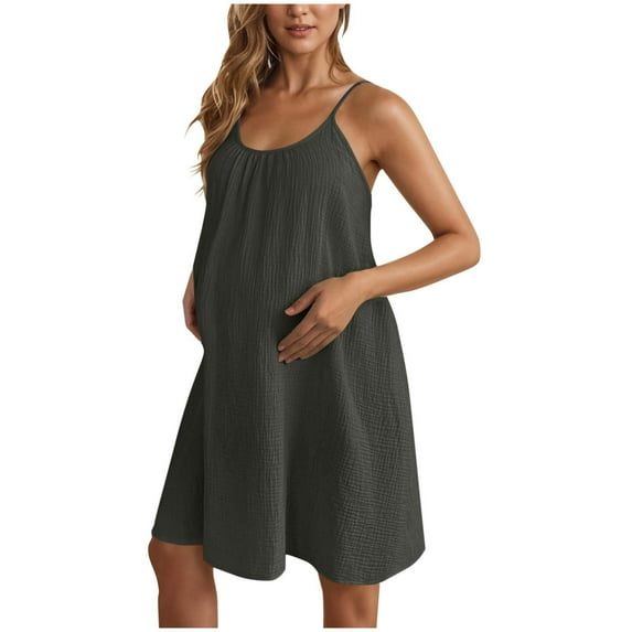 ZACPNCV Womens Sleeveless Nursing Dress Summer Breastfeeding Dresses Adjustable Strap Maternity Clothes Gray L