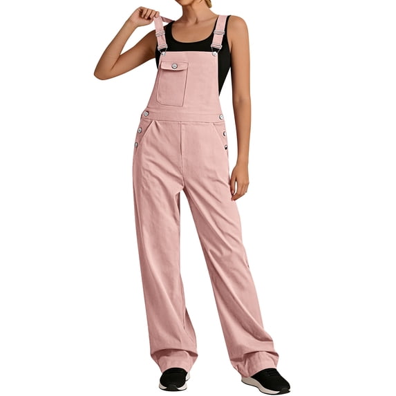 ZACPNCV Womens Solid Color Cargo Overalls Adjustable Spaghetti Strap Straight Leg Jumpsuit with Pockets Casual Romper