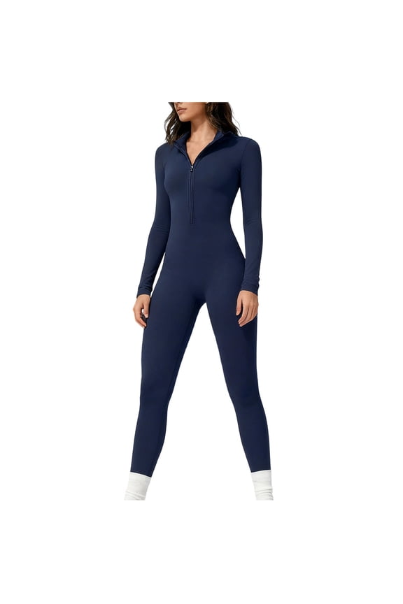 Womens Solid Color Long Sleeve Yoga Bodysuit One Piece Ski Thermal Wear High Neck Tummy Control Warm Workout Suit
