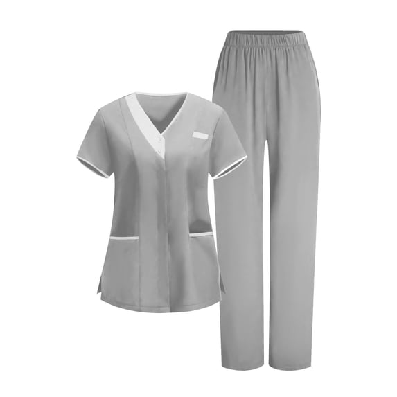 Lovskoo Womens Solid Color Scrub Set Medical Uniform Top and Pants Comfortable Workwear for Healthcare Professionals