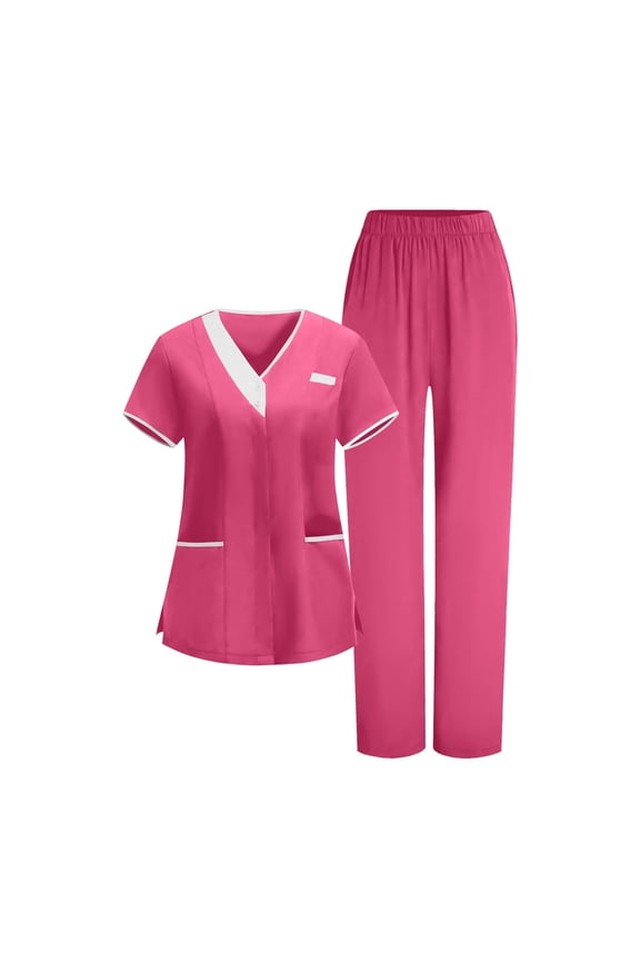 Womens Solid Color Scrub Set Medical Uniform Top and Pants Comfortable Workwear for Healthcare Professionals