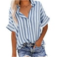 thumbnail image 1 of ZACPNCV Womens Striped Short Sleeve Camp Collar Linen Look Shirt Button Down Casual Top Half Placket Design Resort Wear, 1 of 7