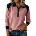 thumbnail image 1 of ZACPNCV Womens Trendy Casual Sweatshirt Long Sleeve Solid Color with Detachable Feel Denim Collar and Stitching, 1 of 7