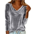 thumbnail image 1 of ZACPNCV Womens Velvet Long Sleeve Top Solid Color with Draped Cowl Neck Elegant and Soft Casual Blouse, 1 of 9