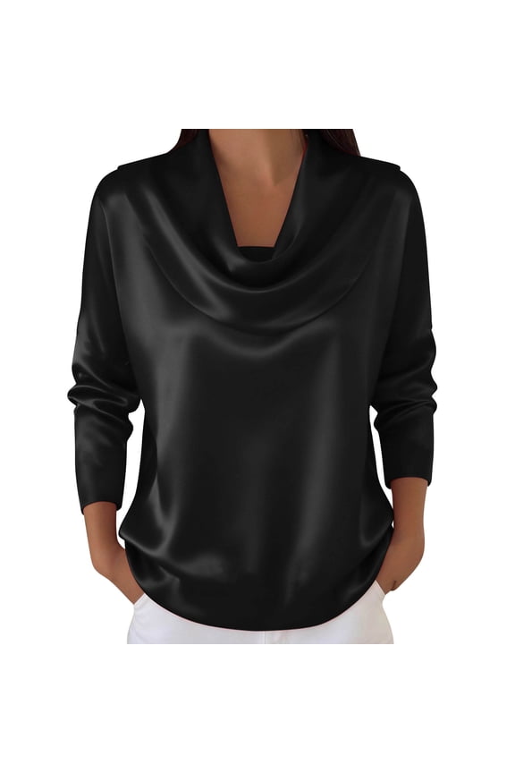 Womens Victorian Style Top Long Sleeve Solid Color Draped Neckline with Decorative Lace Up Front