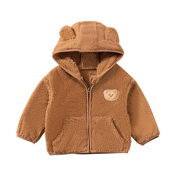 ZACPNCV born Baby Girl Clothes Toddler Boy Fleece Jacket Outfit Winter Hoodie Brown 6-12 Months