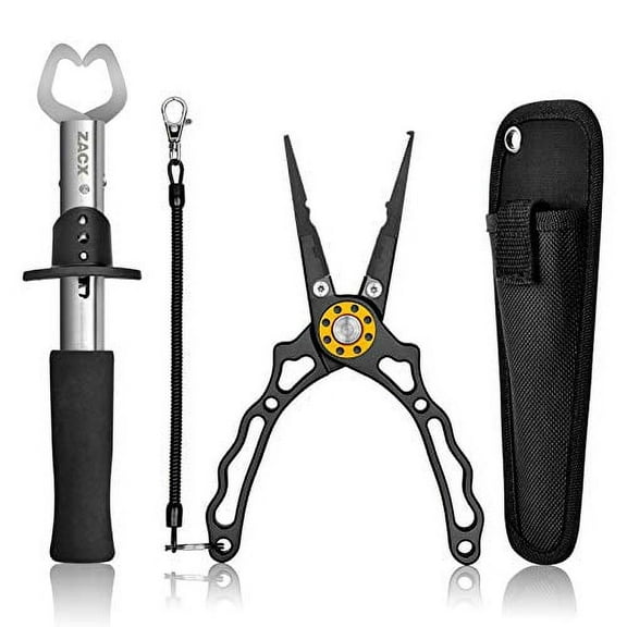 ZACX Fishing Pliers, Fish Lip Gripper Upgraded Muti-Function Fishing Pliers Hook Remover Split Ring,Fly Fishing Tools Set,Ice Fishing,Fishing Gear,Fishing Gifts for Men (Package B)