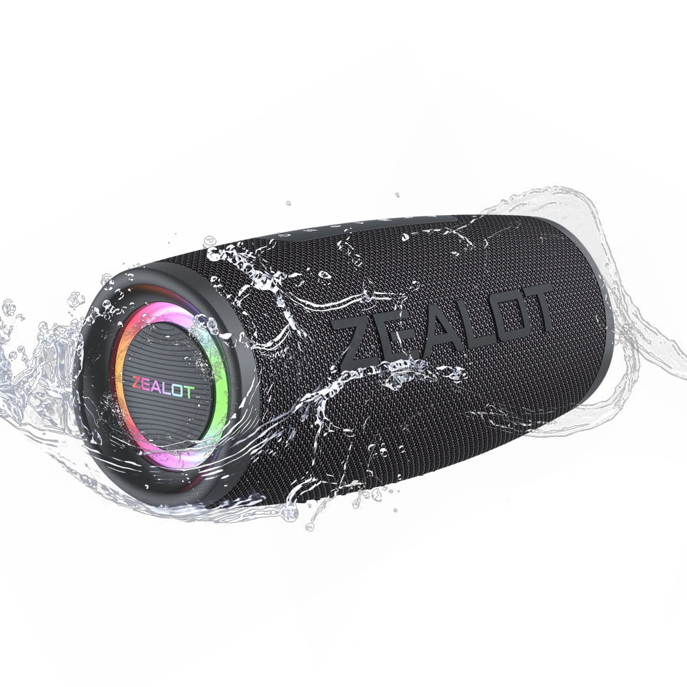 ZAELOT S56 Portable Bluetooth Speaker: IPX6 Waterproof, 40W Loud Sound, Deep Bass, Bluetooth 5.3, LED Lights, Wireless Stereo Pairing, 24H Playtime, for Home/Outdoor/Party/Beach, Birthday Gift (Black
