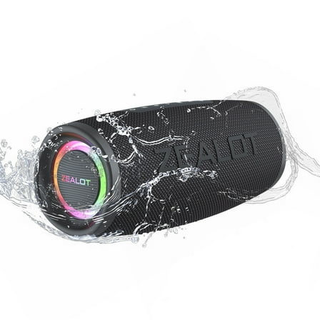 ZAELOT S56 Portable Bluetooth Speaker: IPX6 Waterproof, 40W Loud Sound, Deep Bass, Bluetooth 5.3, LED Lights, Wireless Stereo Pairing, 24H Playtime, for Home/Outdoor/Party/Beach, Birthday Gift (Black