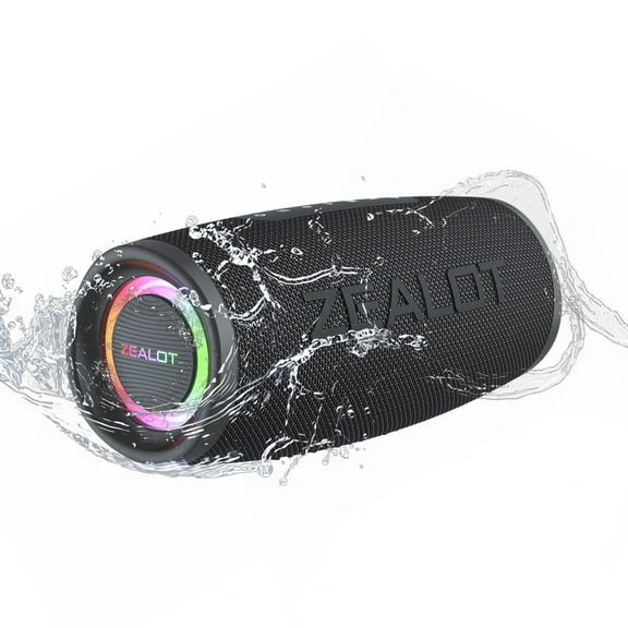 ZAELOT S56 Portable Bluetooth Speaker: IPX6 Waterproof, 40W Loud Sound, Deep Bass, Bluetooth 5.3, LED Lights, Wireless Stereo Pairing, 24H Playtime, for Home/Outdoor/Party/Beach, Birthday Gift (Black