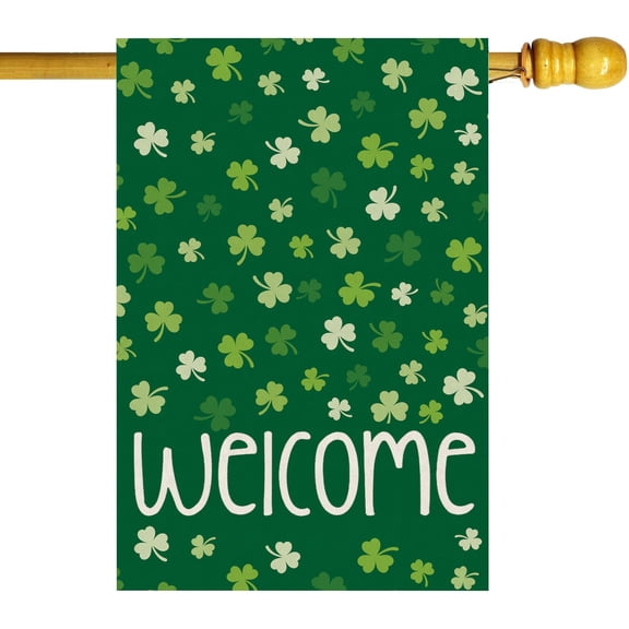 ZAEW St. Patrick's Day Shamrocks Burlap House Flag 28x40 Inch Green Double Sided