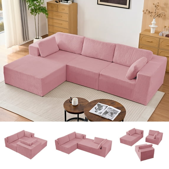 ZAFLY 109" Cloud Sectional Couch with Chaise, L Shaped Sleeper Sofa with Deep Seat, Oversized Modular Couches and Sofas for Living Room - Pink