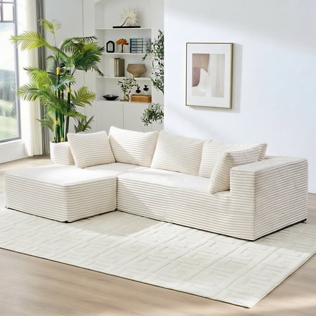 ZAFLY 110" Cloud Sectional Sofa, Modular Corduroy Deep Seat Couch, L Shaped Couches for Living Room - Beige