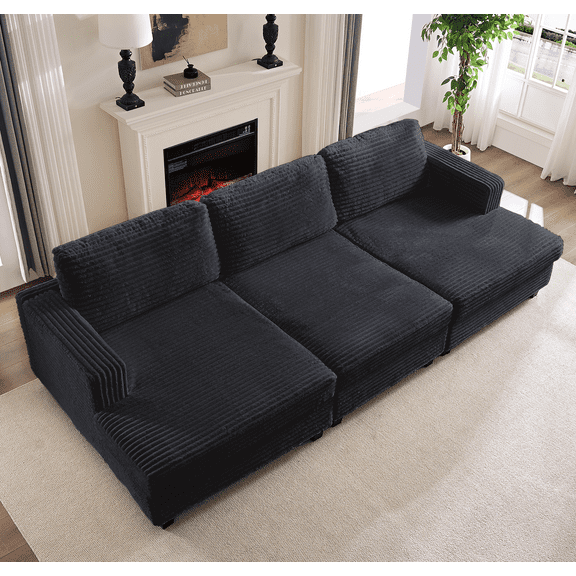 ZAFLY 120” Oversized Sectional sofa, Deep Seat Couch with Wider Armrests, Corduroy Sleeper Sofa for Living Room - Gray