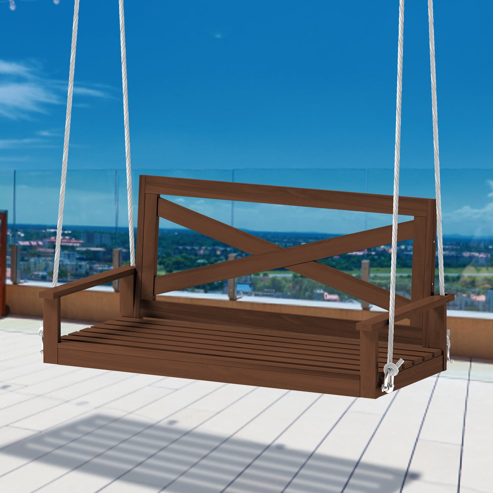 ZAFLY 23 Seaters Garden Swings for Adult, Porch Swing with Curved Back